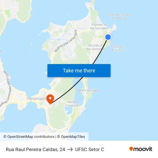 Rua Raul Pereira Caldas, 24 to UFSC Setor C map