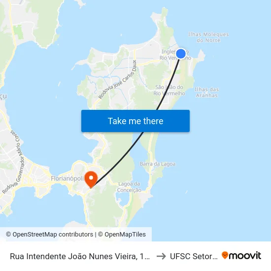 Rua Intendente João Nunes Vieira, 1683 to UFSC Setor C map