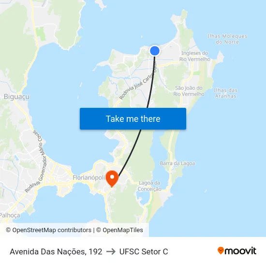Avenida Das Nações, 192 to UFSC Setor C map