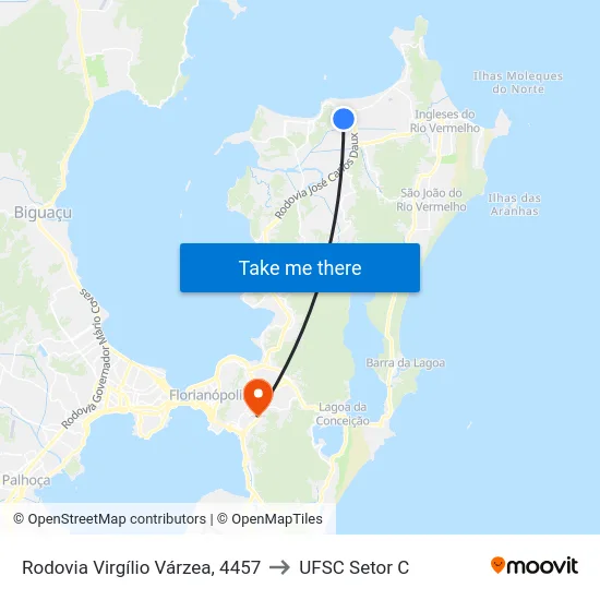 Rodovia Virgílio Várzea, 4457 to UFSC Setor C map