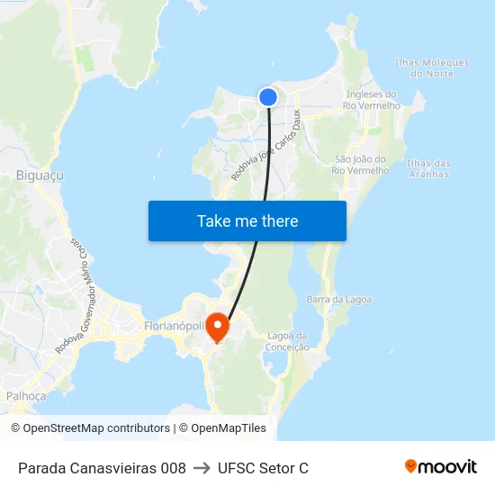 Parada Canasvieiras 008 to UFSC Setor C map