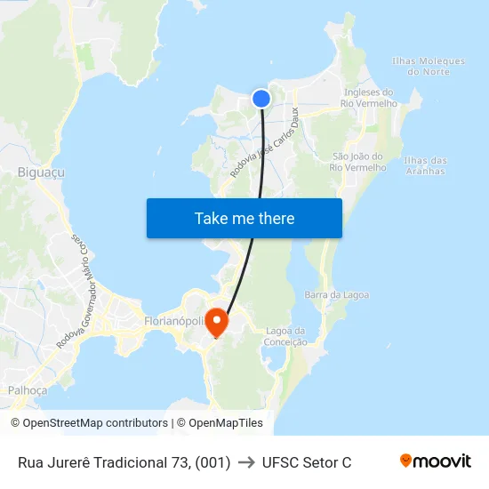 Rua Jurerê Tradicional 73, (001) to UFSC Setor C map