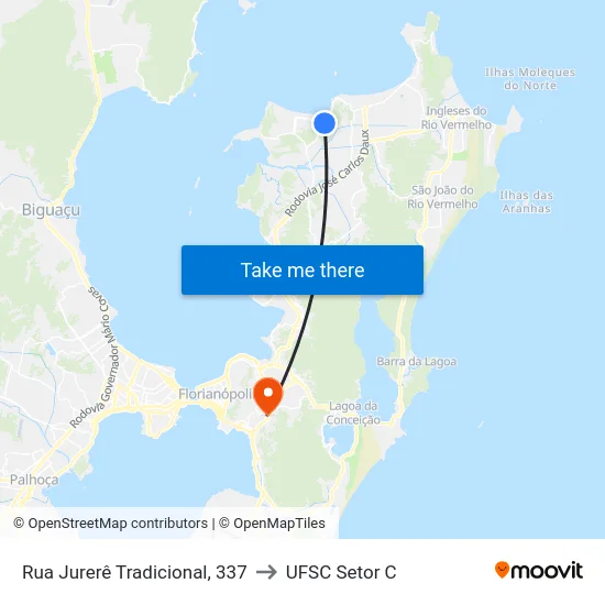 Rua Jurerê Tradicional, 337 to UFSC Setor C map