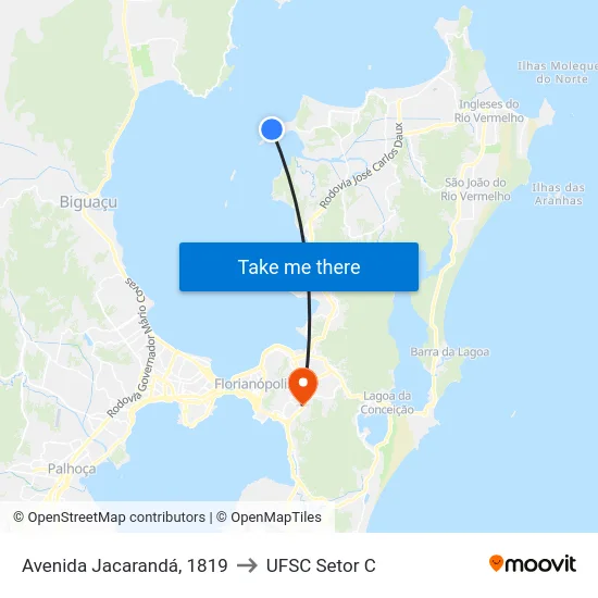 Avenida Jacarandá, 1819 to UFSC Setor C map
