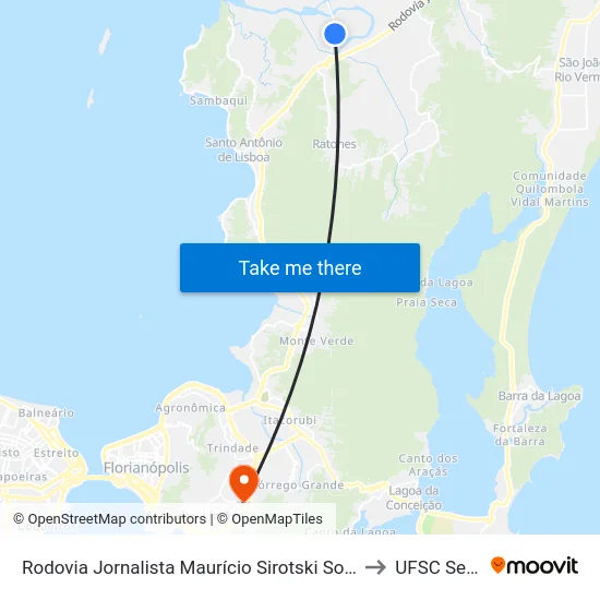 Rodovia Jornalista Maurício Sirotski Sobrinho, 1050 to UFSC Setor C map