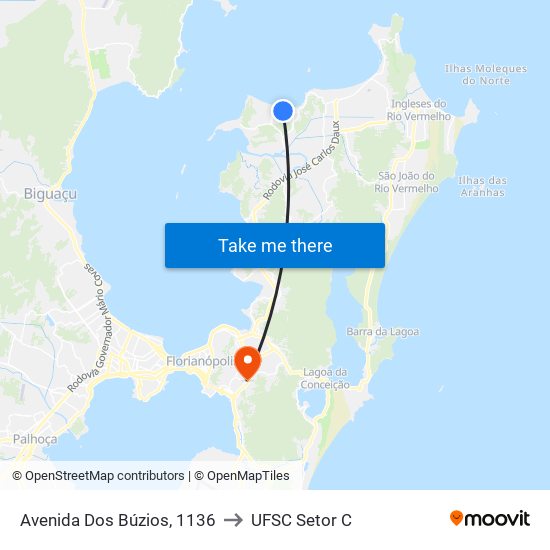 Avenida Dos Búzios, 1136 to UFSC Setor C map