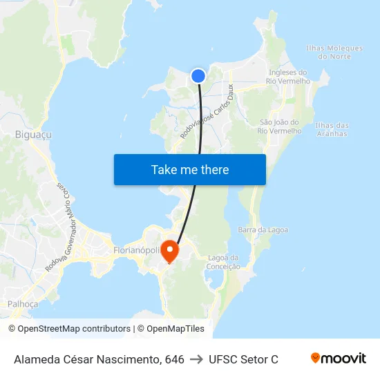 Alameda César Nascimento, 646 to UFSC Setor C map