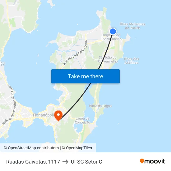 Ruadas Gaivotas, 1117 to UFSC Setor C map