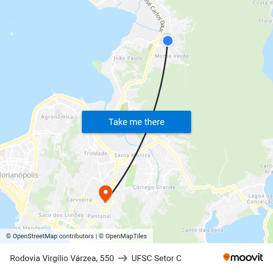 Rodovia Virgílio Várzea, 550 to UFSC Setor C map