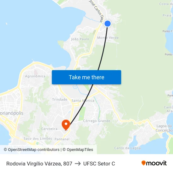 Rodovia Virgílio Várzea, 807 to UFSC Setor C map