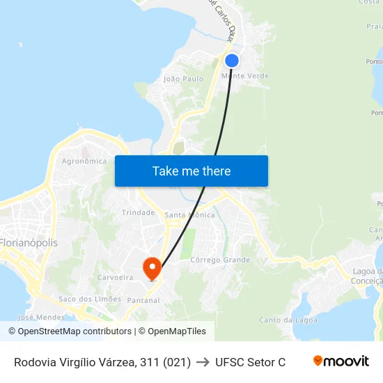 Rodovia Virgílio Várzea, 311 (021) to UFSC Setor C map