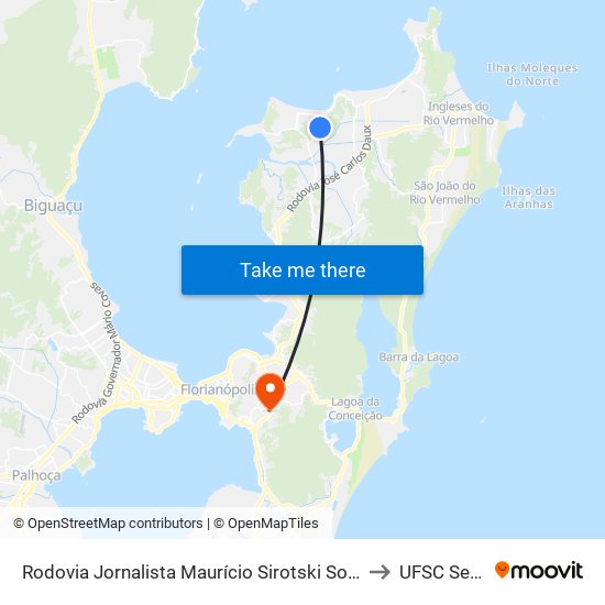 Rodovia Jornalista Maurício Sirotski Sobrinho, 5243 to UFSC Setor C map