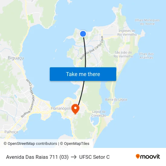 Avenida Das Raias 711 (03) to UFSC Setor C map