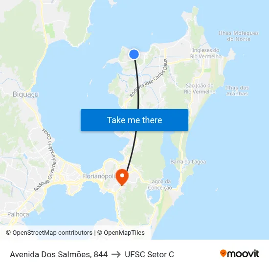 Avenida Dos Salmões, 844 to UFSC Setor C map