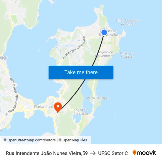 Rua Intendente João Nunes Vieira,59 to UFSC Setor C map