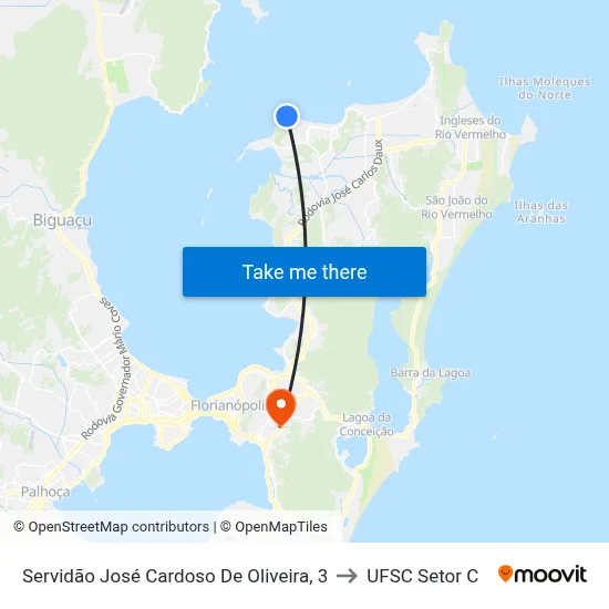 Servidão José Cardoso De Oliveira, 3 to UFSC Setor C map