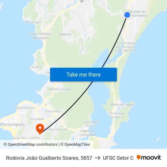 Rodovia João Gualberto Soares, 5857 to UFSC Setor C map