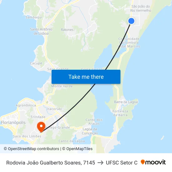 Rodovia João Gualberto Soares, 7145 to UFSC Setor C map