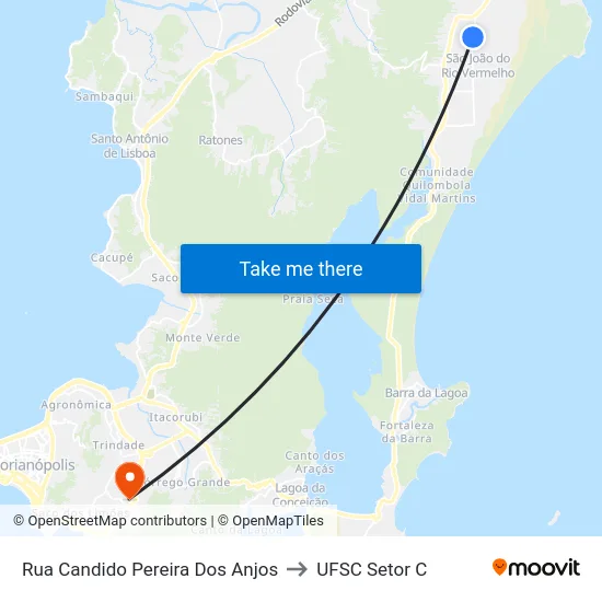 Rua Candido Pereira Dos Anjos to UFSC Setor C map