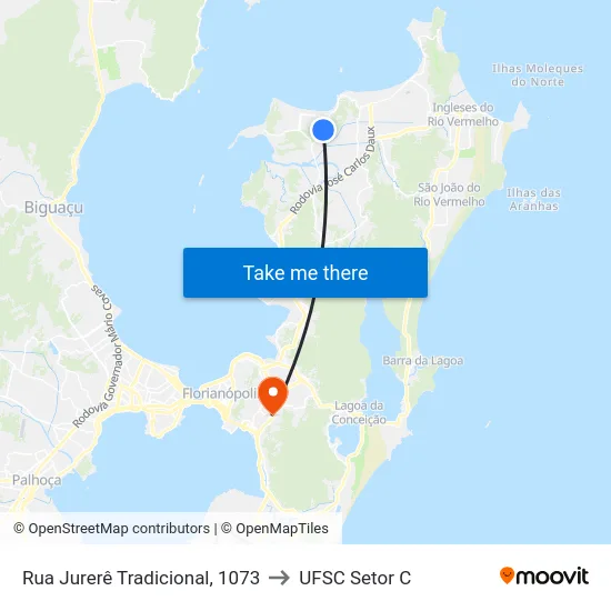 Rua Jurerê Tradicional, 1073 to UFSC Setor C map