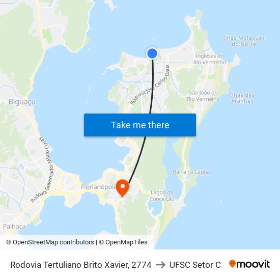 Rodovia Tertuliano Brito Xavier, 2774 to UFSC Setor C map