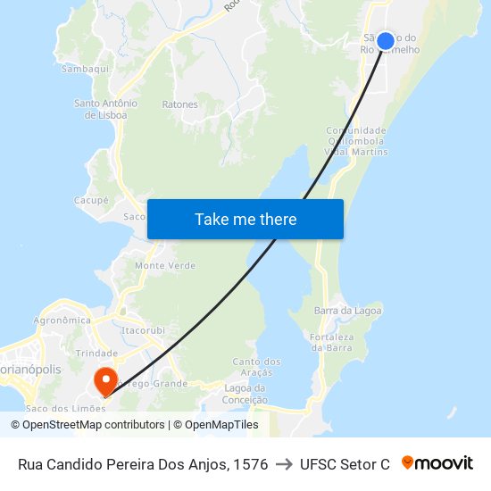 Rua Candido Pereira Dos Anjos, 1576 to UFSC Setor C map