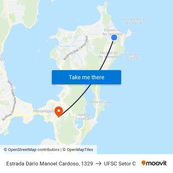 Estrada Dário Manoel Cardoso, 1329 to UFSC Setor C map