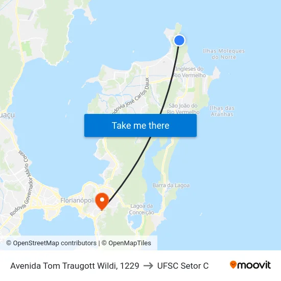 Avenida Tom Traugott Wildi, 1229 to UFSC Setor C map