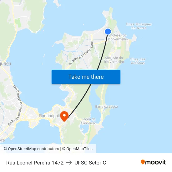 Rua Leonel Pereira 1472 to UFSC Setor C map