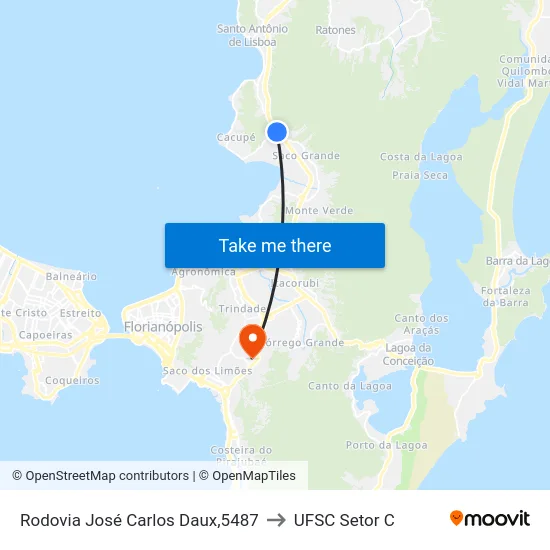Rodovia José Carlos Daux,5487 to UFSC Setor C map
