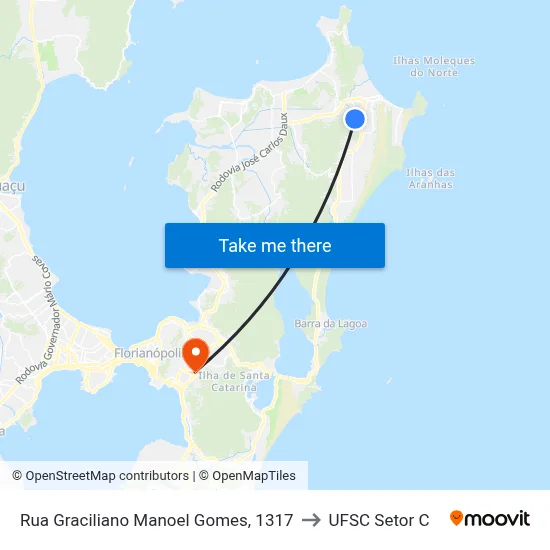 Rua Graciliano Manoel Gomes, 1317 to UFSC Setor C map