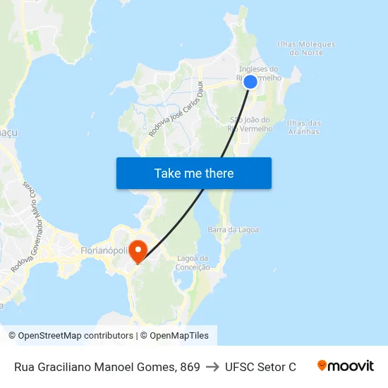 Rua Graciliano Manoel Gomes, 869 to UFSC Setor C map