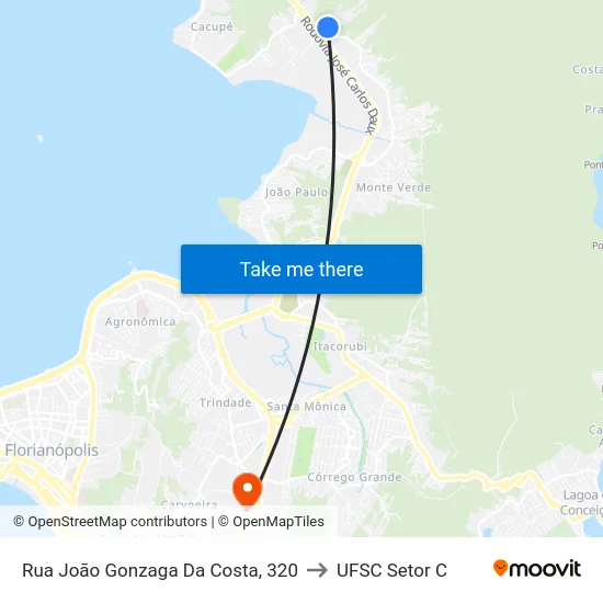 Rua João Gonzaga Da Costa, 320 to UFSC Setor C map