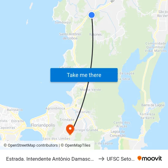 Estrada. Intendente Antônio Damasco, 162 to UFSC Setor C map