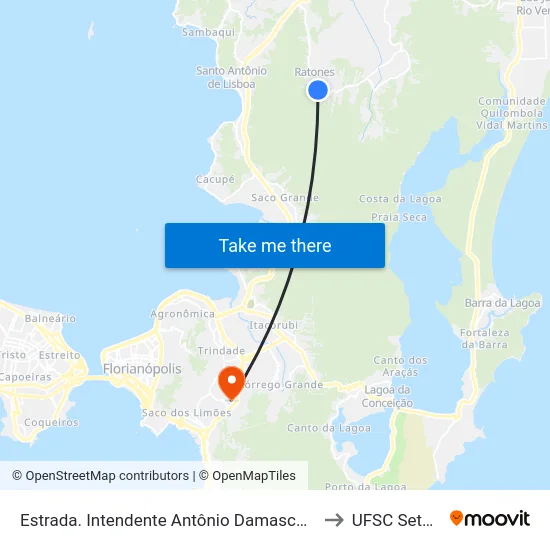 Estrada. Intendente Antônio Damasco, 3131 to UFSC Setor C map