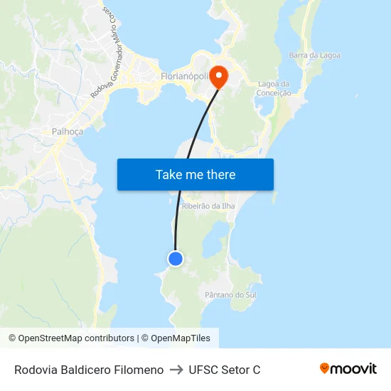 Rodovia Baldicero Filomeno to UFSC Setor C map