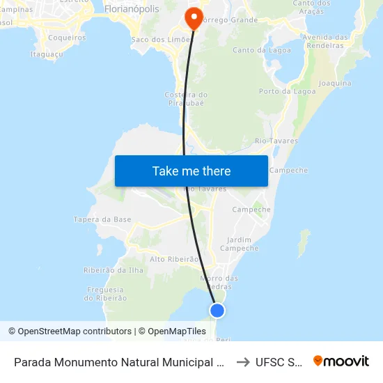 Parada Monumento Natural Municipal  Da Lagoa Do Peri to UFSC Setor C map
