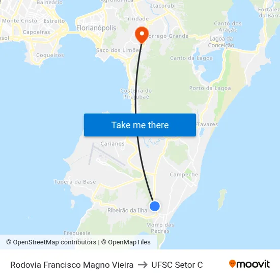Rodovia Francisco Magno Vieira to UFSC Setor C map
