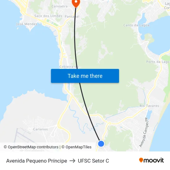 Avenida Pequeno Príncipe to UFSC Setor C map