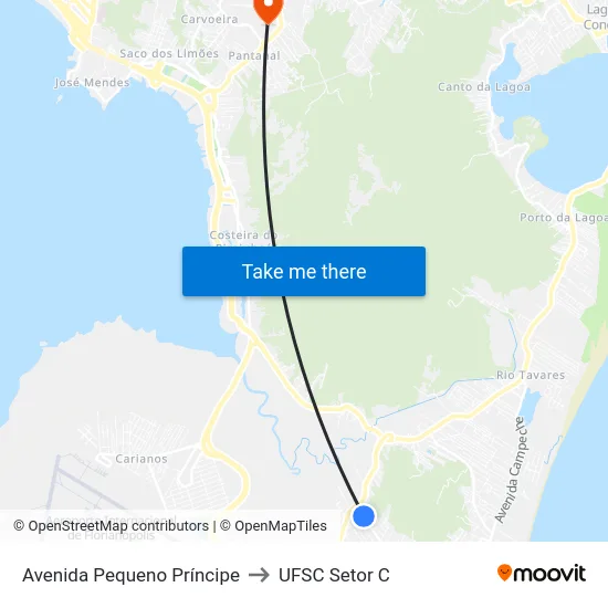 Avenida Pequeno Príncipe to UFSC Setor C map