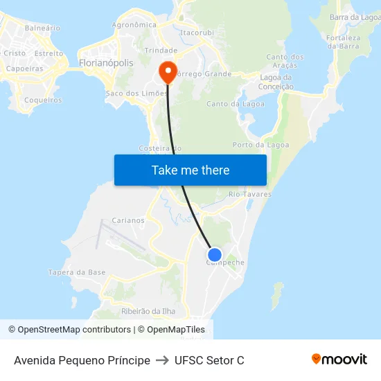 Avenida Pequeno Príncipe to UFSC Setor C map