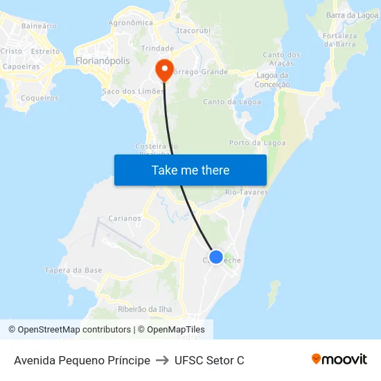 Avenida Pequeno Príncipe to UFSC Setor C map