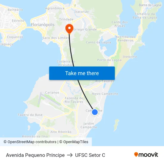 Avenida Pequeno Príncipe to UFSC Setor C map