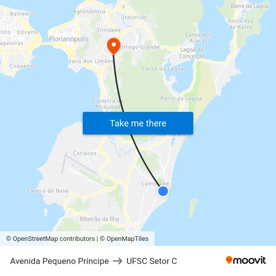 Avenida Pequeno Príncipe to UFSC Setor C map