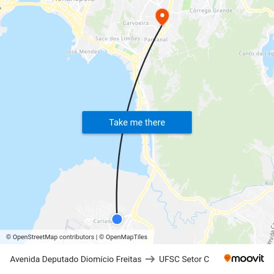 Avenida Deputado Diomício Freitas to UFSC Setor C map
