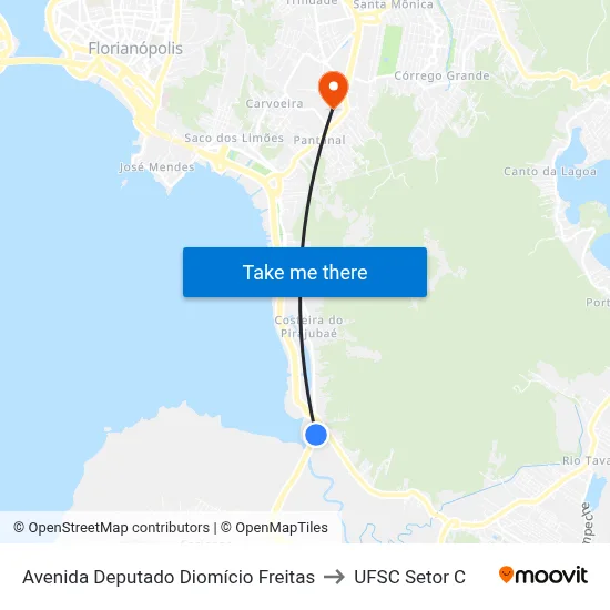Avenida Deputado Diomício Freitas to UFSC Setor C map