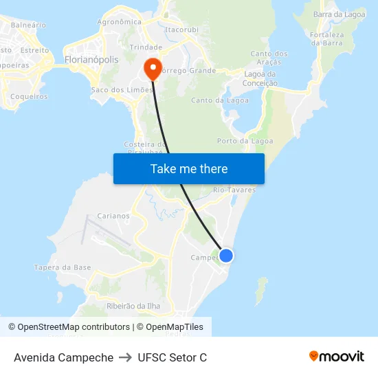 Avenida Campeche to UFSC Setor C map