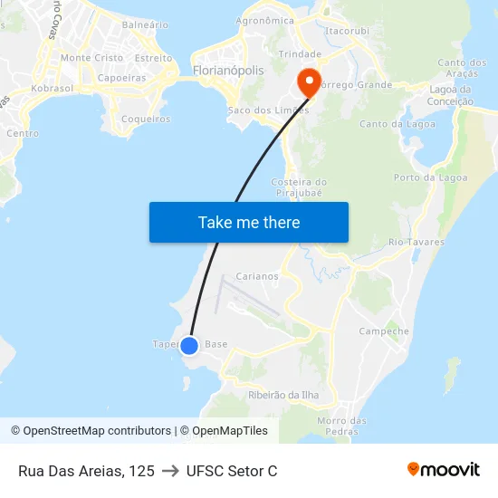 Rua Das Areias, 125 to UFSC Setor C map