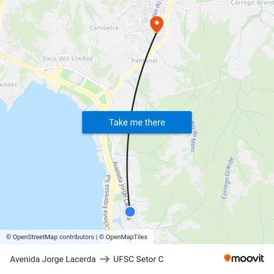 Avenida Jorge Lacerda to UFSC Setor C map