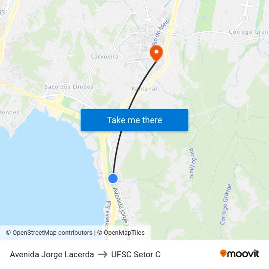 Avenida Jorge Lacerda to UFSC Setor C map